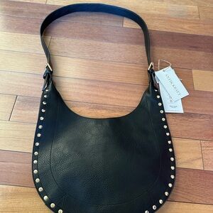 NWT Antik Kraft Black Leather Studded Shoulder Crossbody Bag